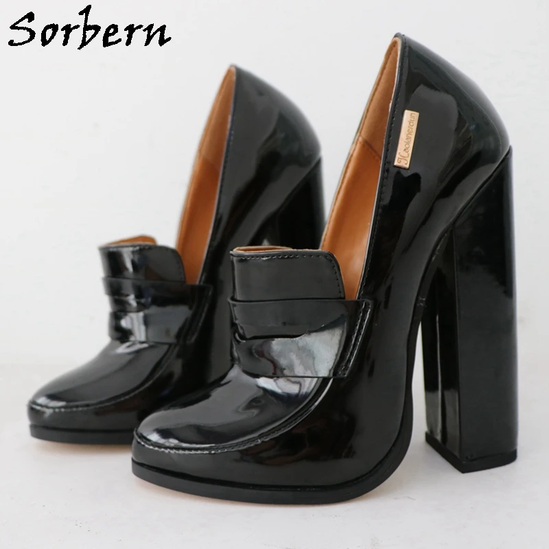 Sorbern 15Cm Block Heel Women Pump Unisex Shoes Chunky High Heel Slip On Ok Shoes High Arch Round Toe Heeled Custom Colors