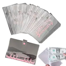 A6 Budget Binder Cover With 12Pcs Transparent Cash Envelopes Waterproof PVC Reusabe Cash Bags For Budget