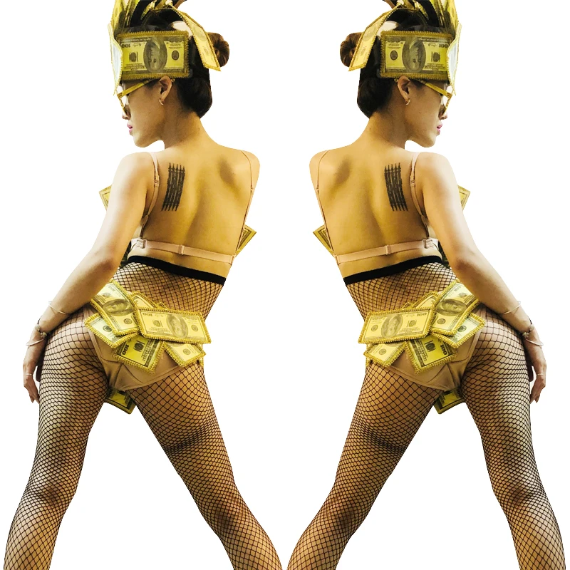 Lady Gaga Gala Rock Festival Club Drag Queen Dollar banknotes Sexy BodysuitCarnival Float Tour Rave Outfit Halloween Dance