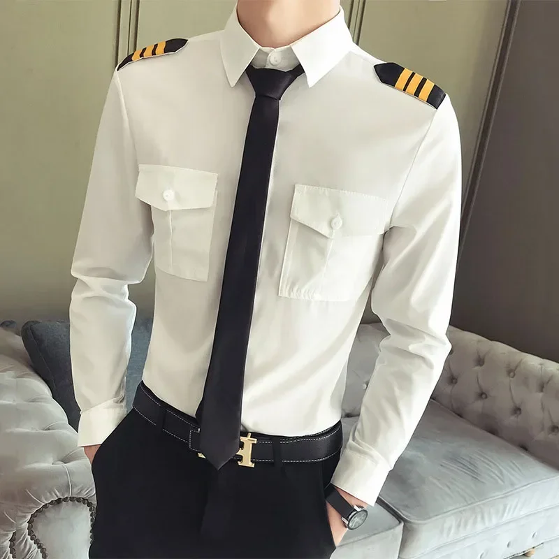เสื้อเครื่องแบบนักบินมืออาชีพสำหรับผู้ชายและผู้หญิง คล้ายกับเครื่องแบบกองทัพเรือ วิศวกรการบิน ชุดทำงานโรงแรม เสื้อเจ้าหน้าที่บิน