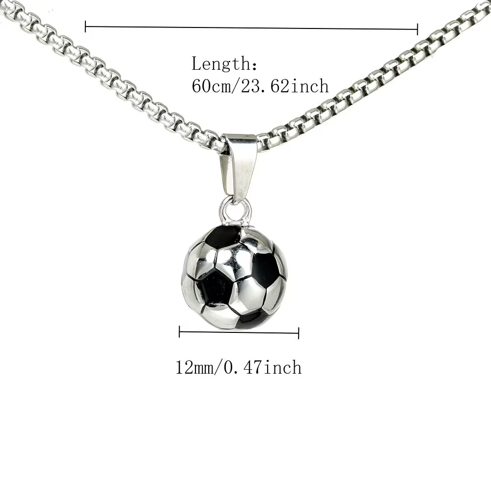 1pc Stainless Steel 3D Football Pendant Necklace Two-tone Cube Pearl Link Design Football Casual Sports Additions for Daily Wear