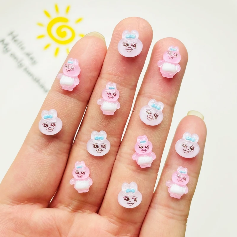 50 Pcs Cute Mini Pink Cartoon Sad Rabbit Resin Figurine Crafts Ornament Jewelry Manicure Hairpin Making Accessories