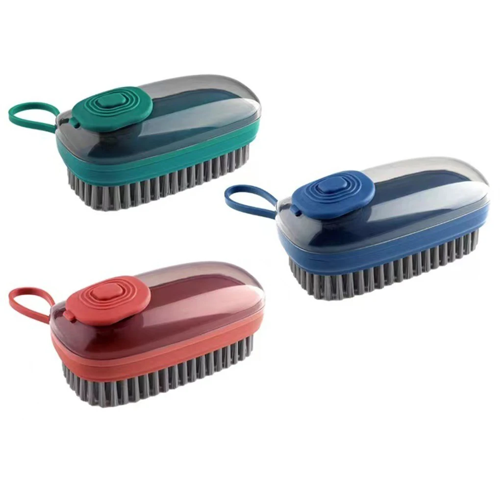 Kitchen Tools Pressing Cleaning Brush Soap Dispensing Metal Scrub Liquid Storage Tank Sponge Scrubber Dishwashing Pot Brush Tool