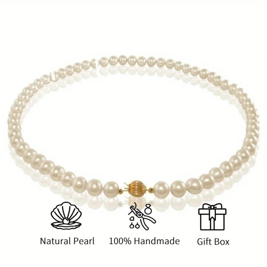 

MYSOYA 8-9mm White AK Freshwater Pearl Necklace For Women Men With Gift Box Perfect Gift For Wedding Birthday Christmas New Year