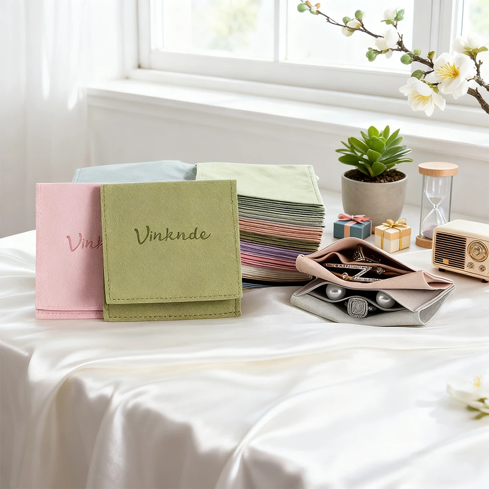 

100Pack Custom Microfiber Velvet Jewelry Gift Bags with Compartment Personalized Logo Chic Wedding Favor Packaging for Earring