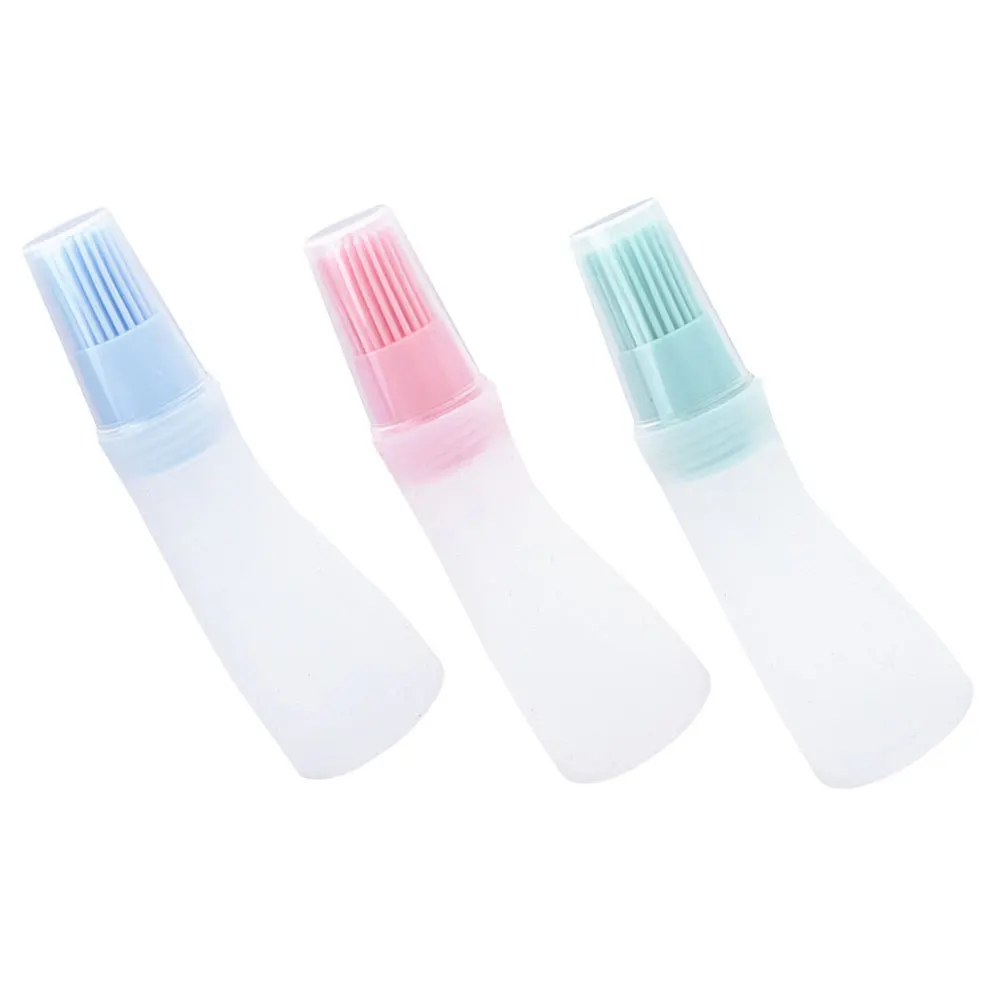 

3Pcs Oil Bottles Silicone Leak-Proof Bbq Oil Holder Transparent Kitchen Storage Containers Barbecue Seasoning Brush Kitchen