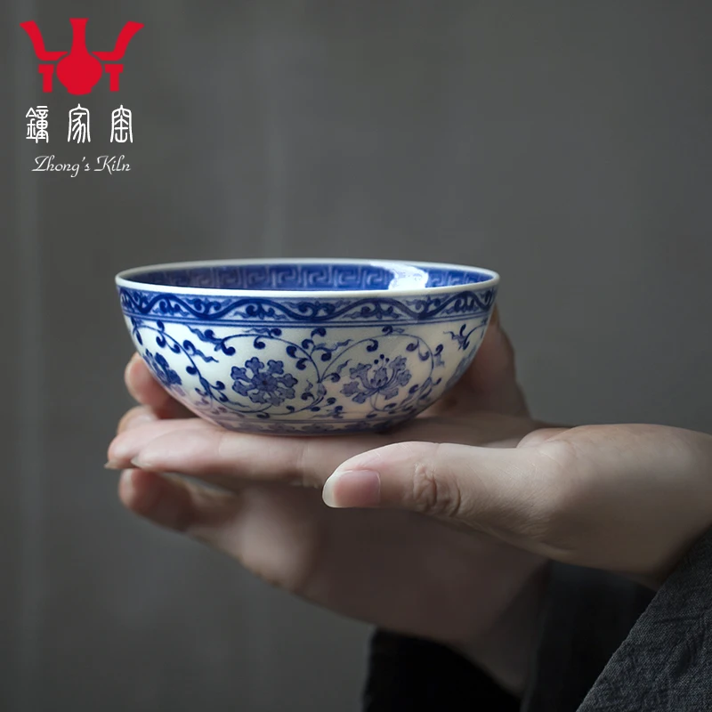 

Zhongjia Blue And White Firewood Kiln Entangled Branch Single Kung Fu Tea Master Tasting Cup Jingdezhen Ceramic