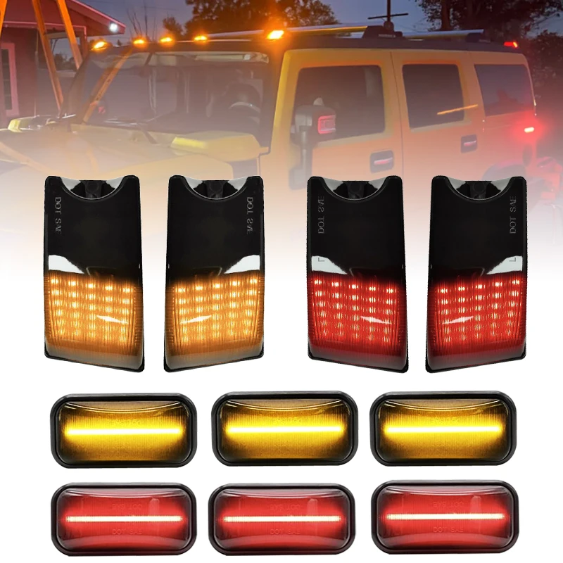 

10 PCS lights For Hummer H2 2003-2009 Clear & Smoked Lens LED Cab Roof Lamp Amber Front Red Rear Top Clearance Marker Lights