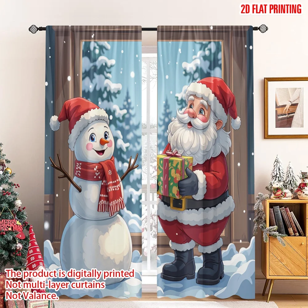 

2pcs 2D flat printing Christmas Drapes Santa Claus Snowman Winter Christmas Fabric Without Electricity Birthday Party for New