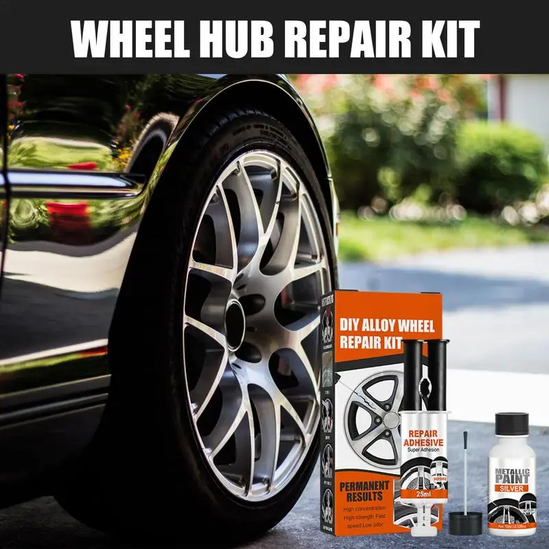 Alloy Wheel Adhesive Kit Scratch Paint For Quick Fix On Silver Wheel Rim Car Maintenance Wheel Rim Touchup Adhesive For Aluminum