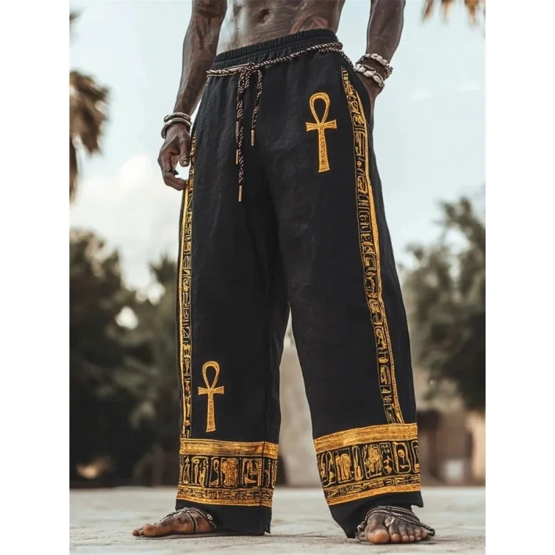 

Мужские африканские традиционные Ankh древние египетские осенние повседневные прямые брюки с 3D принтом и летние пляжные брюки S-5XL