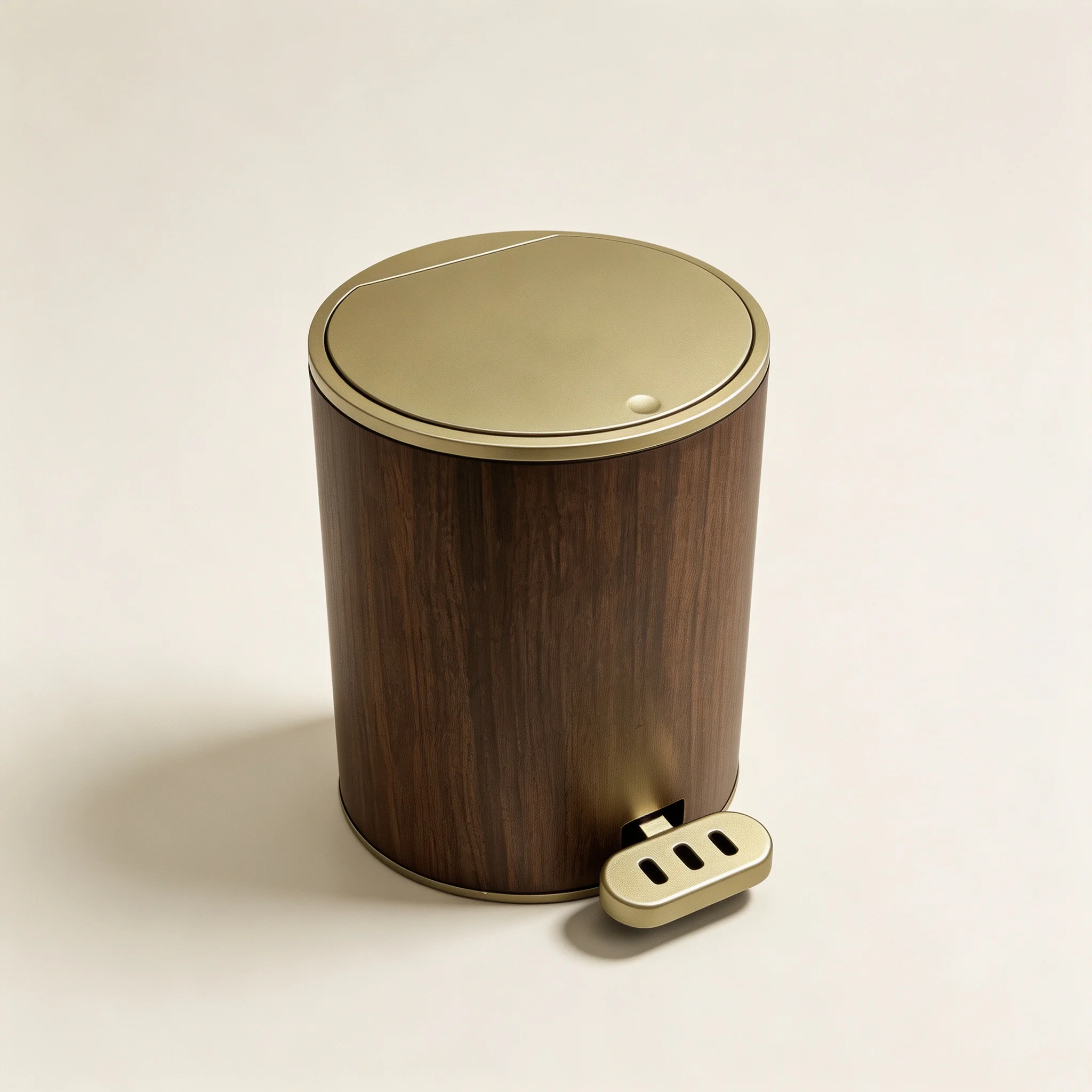 Wood Grain Dual‑Open Pedal Trash Can, Luxury Golden Home Waste Bin