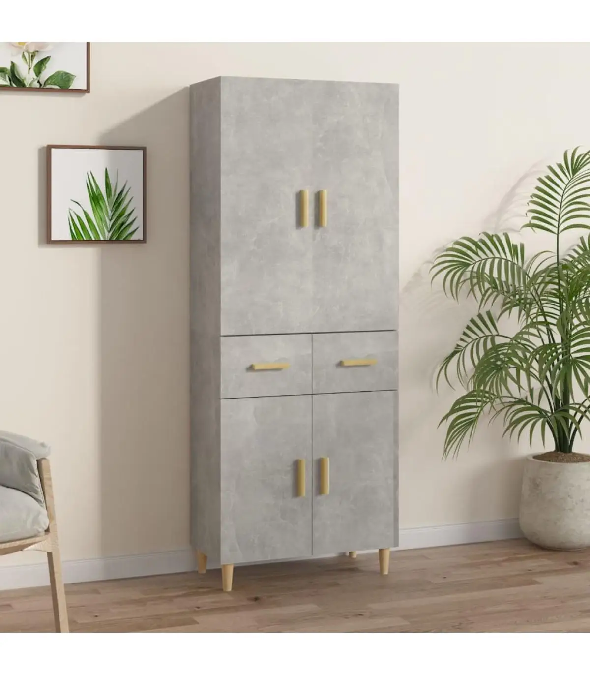 Sideboards high sideboard concrete gray plywood 69,5x34x179 cm