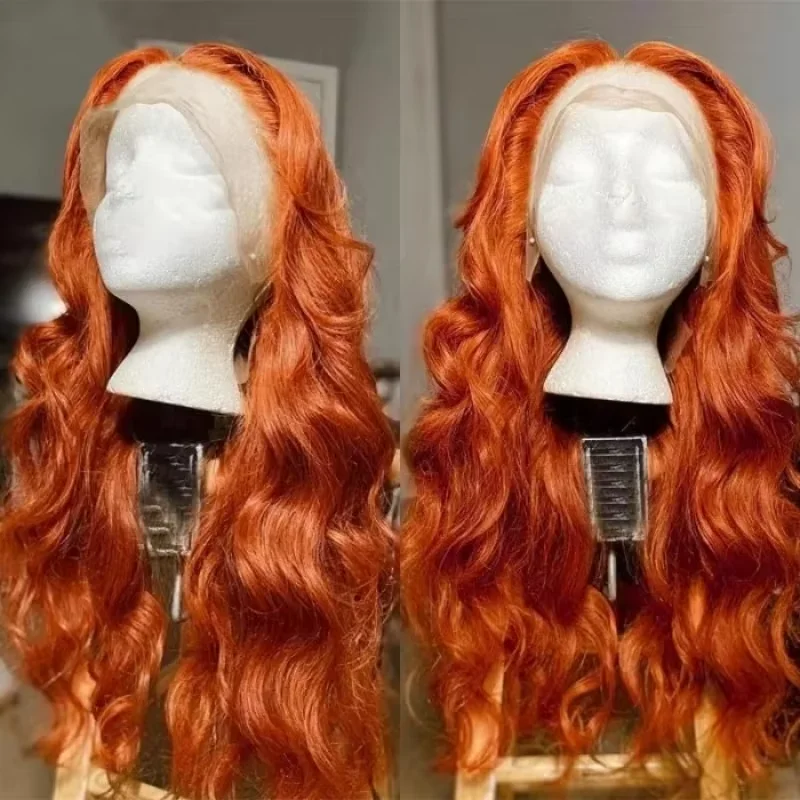 Orange Ginger wary 13x6 hd lace frontal human hair wigs for women Body wave 13x4 lace front colored wigs 30 inch Glueless Wigs