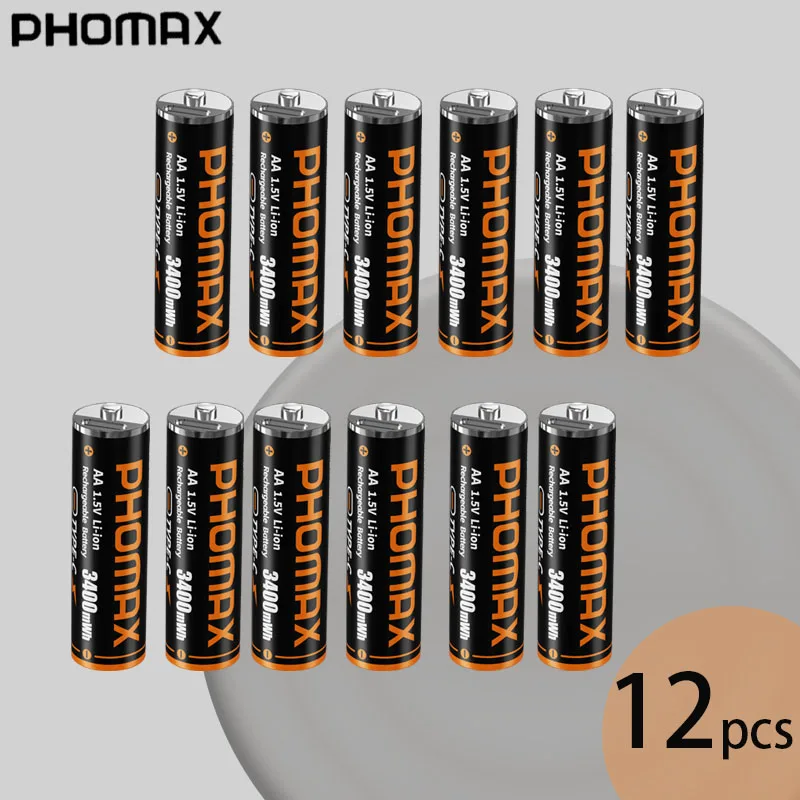 

PHOMAX 3400mWh AA Size 1.5V Lithium Battery Factory Direct Wholesale USB Rechargeable for Speakers Alarm Clocks