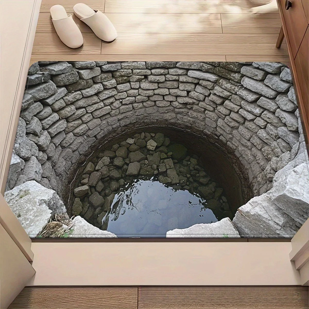 3D Visual Illusion Door Mat Stone Tunnel Hole Print Non Slip Rug Home Entrance Floor Mat Decorative Welcome Doormat