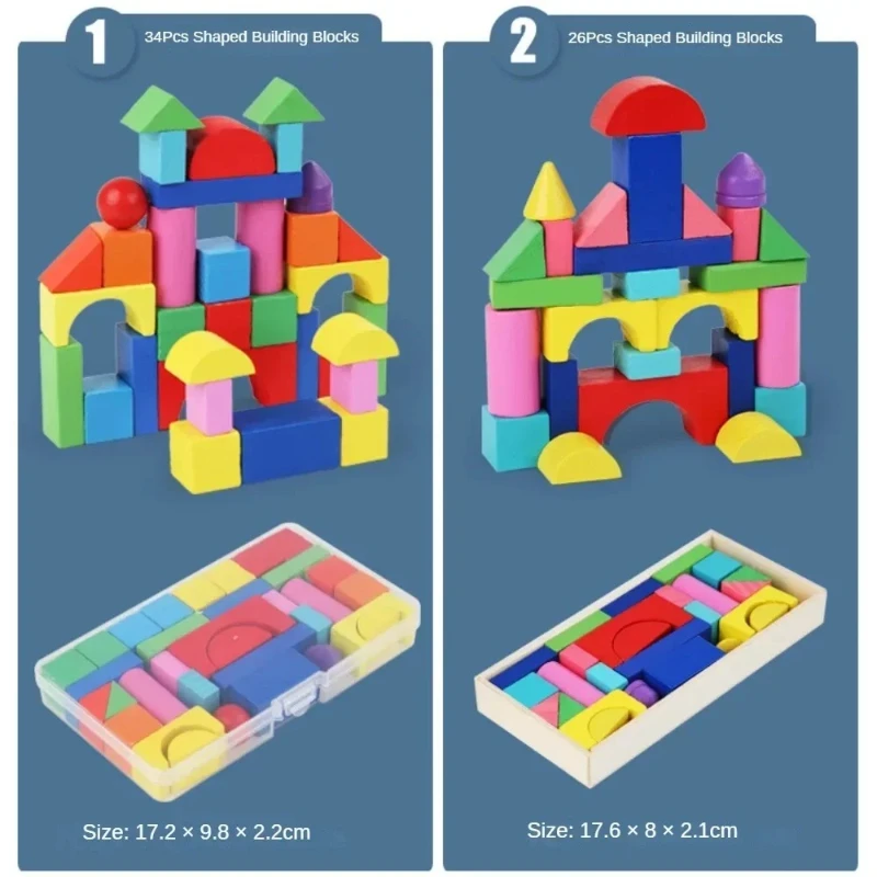 Nuovo 34PCS Kid Montessori Puzzle geometrico Giocattolo Blocchi colorati Gioco di pensiero fai da te Giocattolo sensoriale Educazione Ausili per l'apprendimento per i bambini