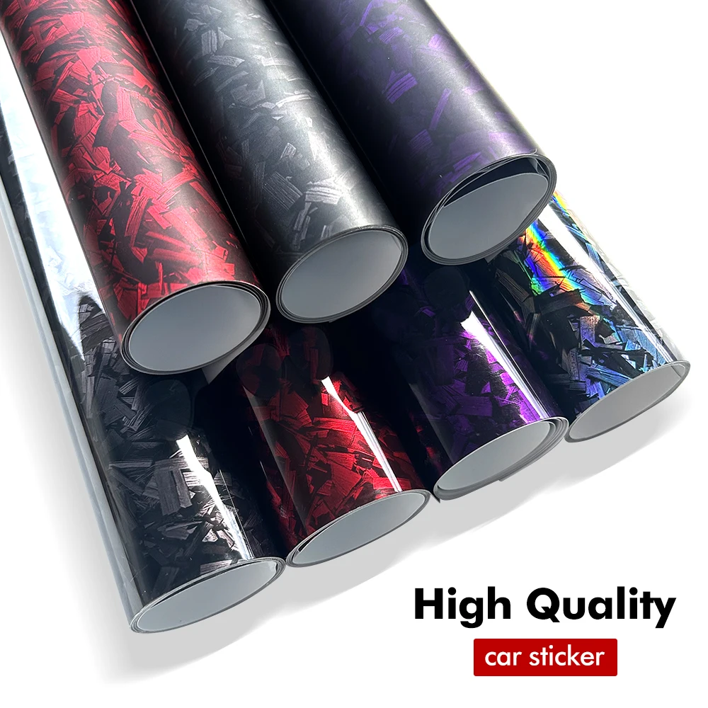 Vinilo Adhesivo Premium de Fibra de Carbono Forjado Rojo de Alto Brillo PET con Liberación de Aire para Envoltura de Coches