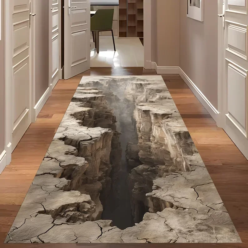 2D Nature Wooden Bridge River Stream Runner Rug Creative Corridor Floor Mat Living Room Decoration
