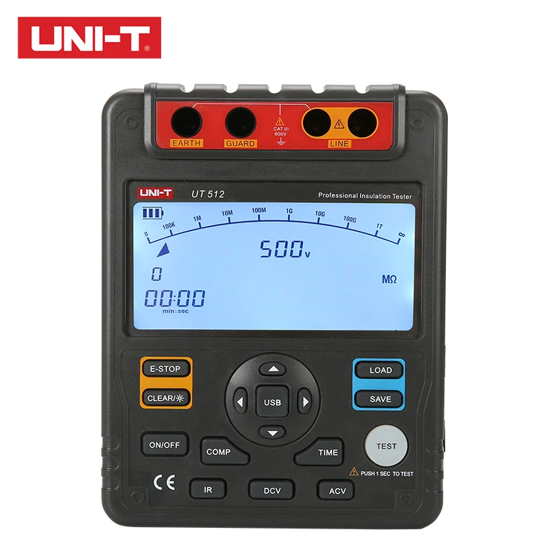 UNI-T Insulation Resistance Tester UT512 500V--2500V Earth Ground 1MΩ~100GΩ Ohm Meter AC DC Voltmeter
