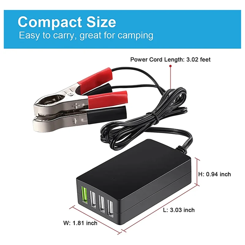 High-end Portable DC with Battery Clip, 12V/24V To 5V 4-Port USB Charger Multiport Adapter Other Smart Phone & Tablets
