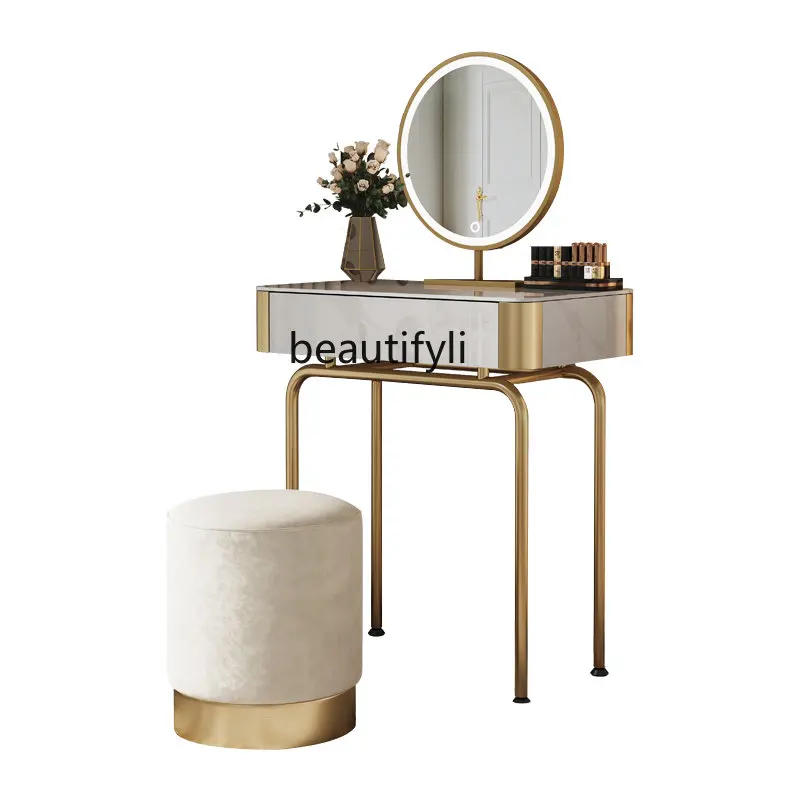 

High-Grade Small Dresser 60cm Light Luxury Bedroom Mini Extremely Narrow Stone Plate Makeup Table