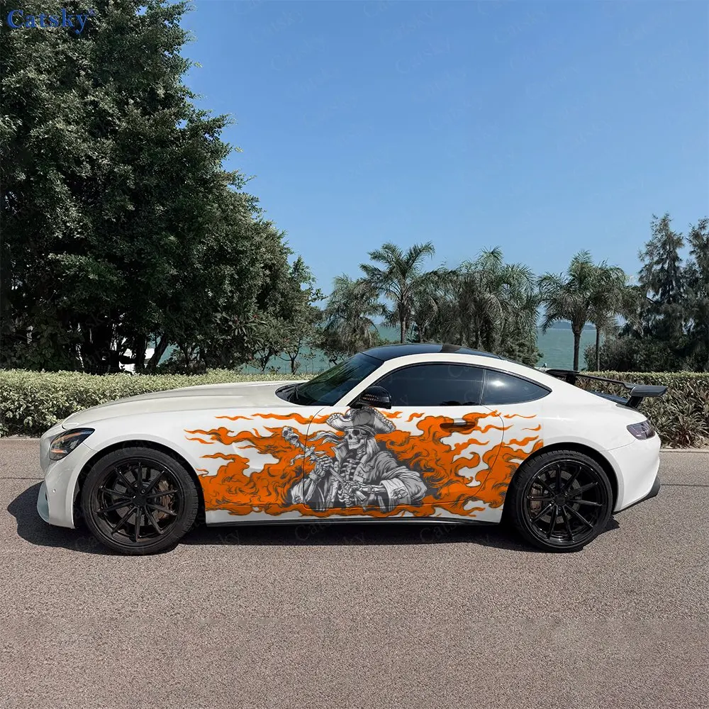 2pcs Captain Flame Skull Car Sticker Full Body Decal Decoration Scratches Protect Car Sticker Waterproof Car Vinyl Wraps