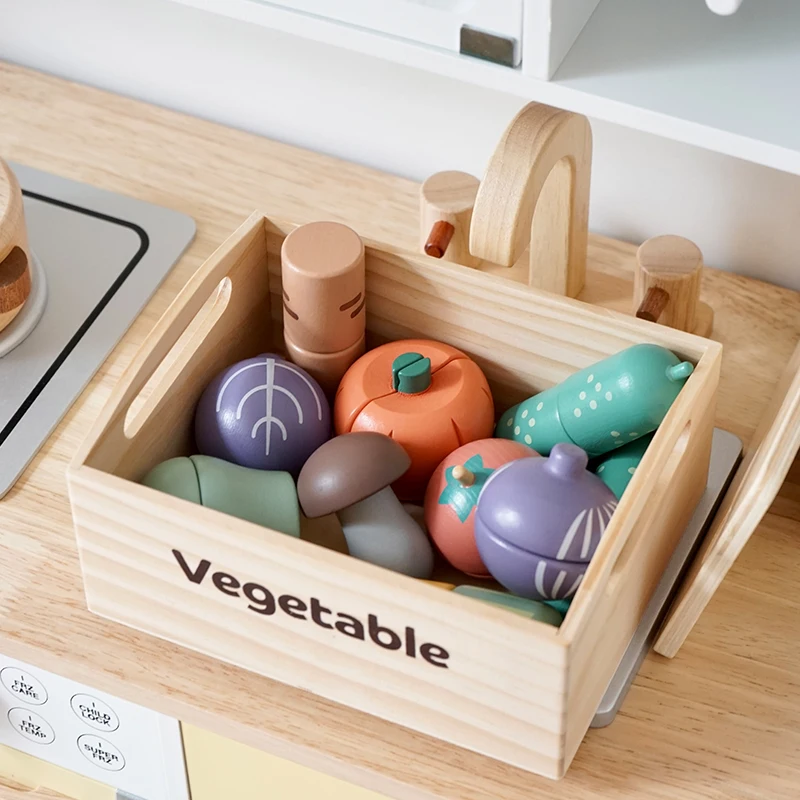 Wooden Cut Fruits & Veg Set, Safe Montessori Toy for Kids, Pretend Play, Eco-Friendly, Gift Idea.