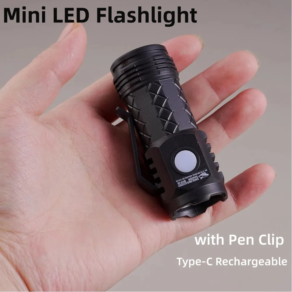 Mini LED Pocket Flashlight with Clip Type-C Rechargeable Small Light Waterproof Handheld Flashlight for Camping Hiking Emergency