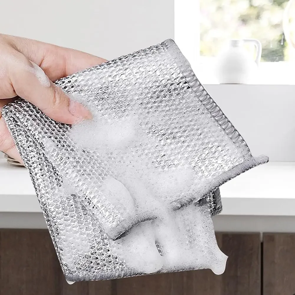 Metal Steel Wire Cleaning Cloth Silver Mesh Thickened Rags Non-Scratch Scrubber Wipes Non Stick Oil Kitchen Dish Washing Towel