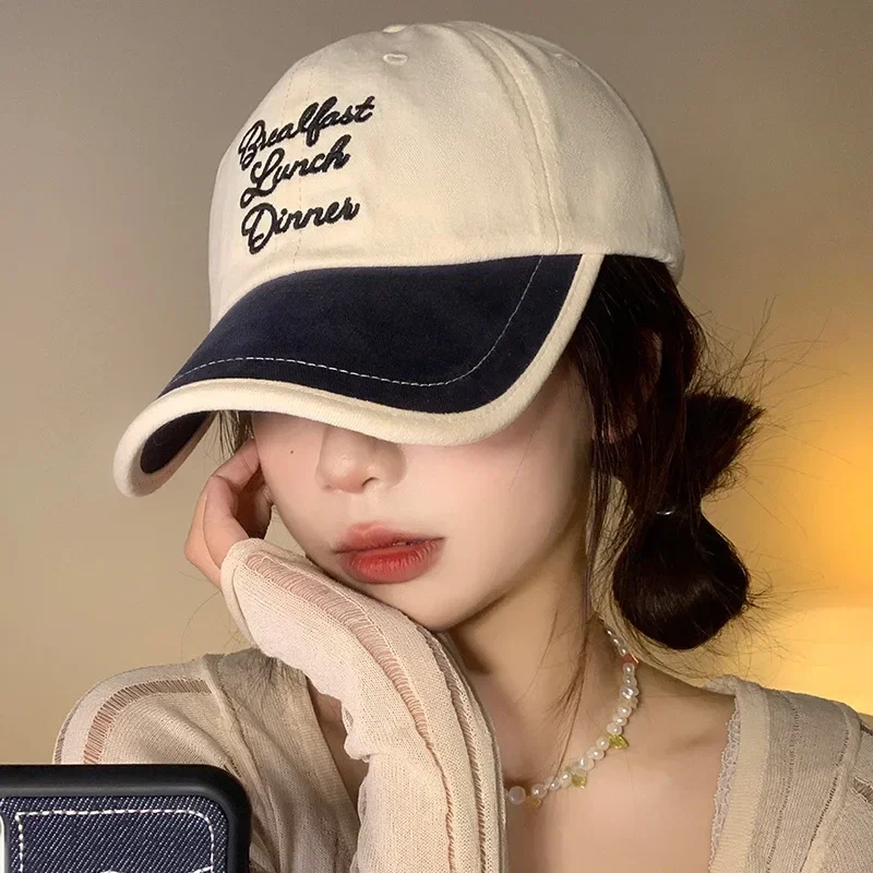 Embroidered Korean Style All-Matching Baseball Cap Women's Long Brim Peaked Cap Wide Brim Face-Showing Small Hat