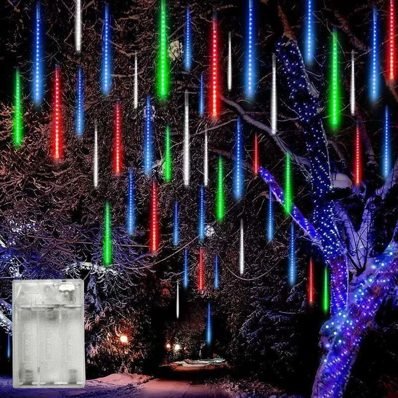 Battery Powered LED Meteor Shower Lights Outdoor Garland String Light For Christmas Holiday Party Garden Decor Lamp Gifts
