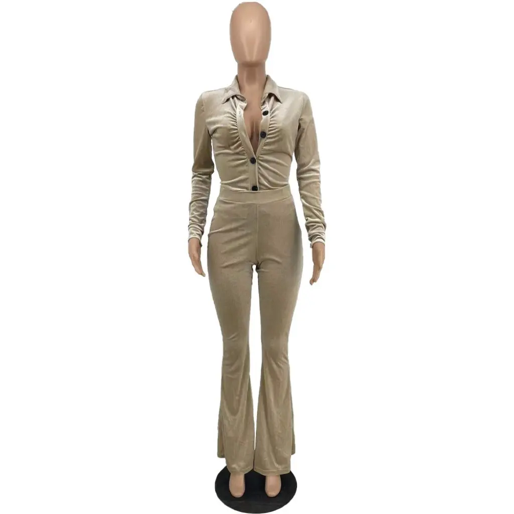 

Women's Fashion Long-Sleeved Lapel Short Shirt And Wide-Leg Pants Set Casual Two-Piece Suit for