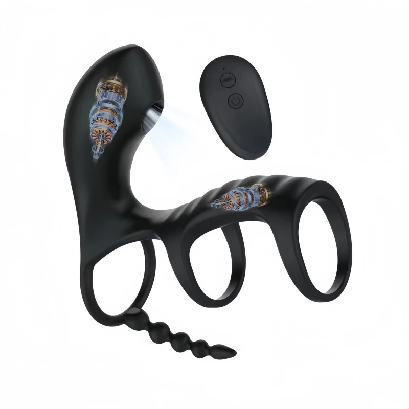 3-in-1 Clitoris Vibrator Delayed Ejaculation Penis Ring Clitoris G Spot Sucking Stimulator Cock Ring Butt Plug Anal Plug Sex Toy