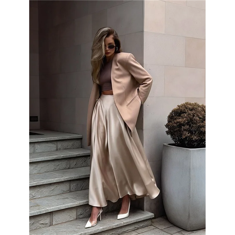

【Party-Decoration】Skirts For Women High Waist Skirt Elegant Midi Skirt Satin
