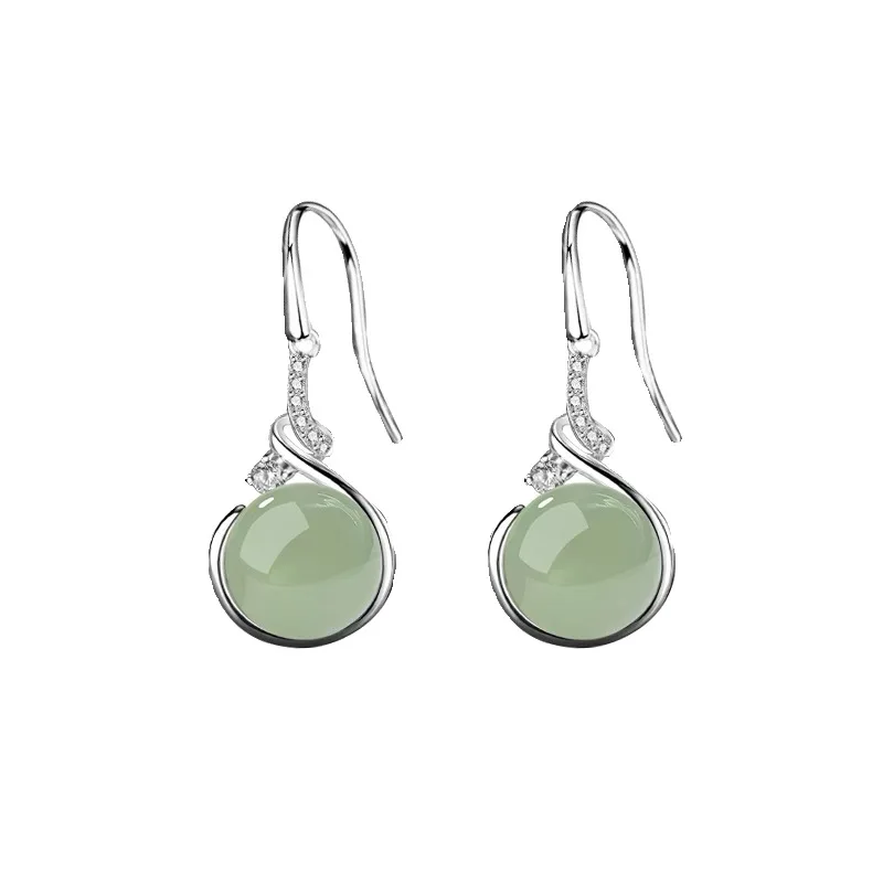 PANJBJ 925 Sterling Silber Jade Tropfen Ohrring für Frauen Zirkon Runde Klassische Gnade Ethnischen Schmuck Jahrestag Geschenk Dropshipping – Detail 11
