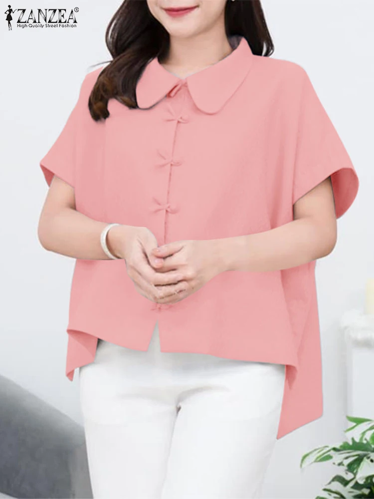ZANZEA camisas de mujer verano abotonada Casual blusa asimétrica sólida 2025 moda solapa cuello suelto elegante Oficina túnica Tops