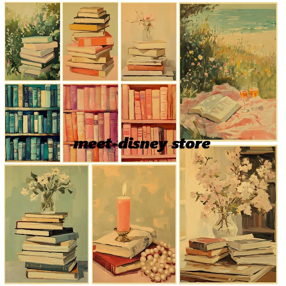 Pink Oil Painting Book Posters Kraft Paper Print Living Room Fruit Fun Creativity Home Chambre Landscape Wall Room Bar Decor
