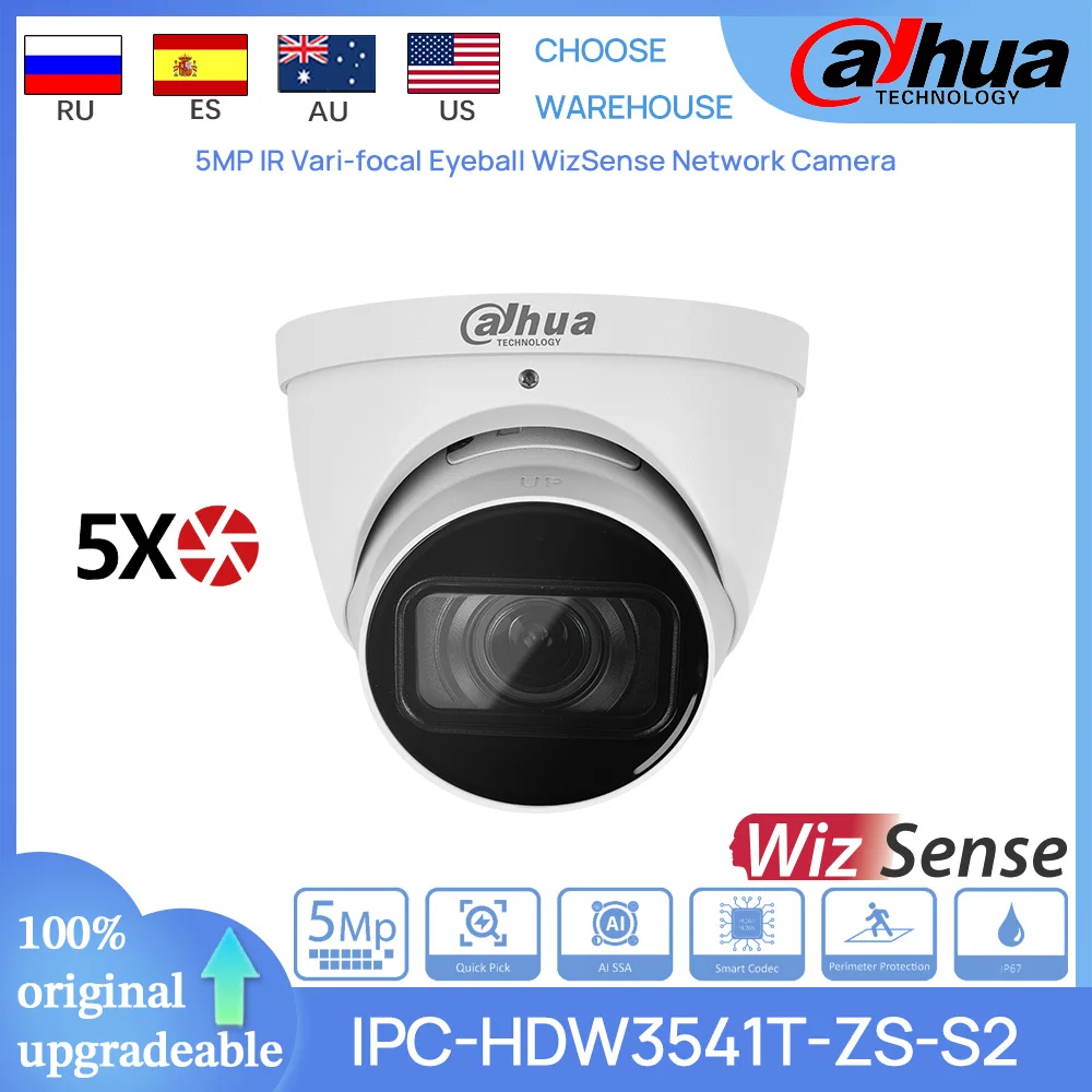 Dahua Original IPC-HDW3541T-ZS-S2 5MP IR40M 5X Vari-focal Eyeball WizSense POE Network Camera IPC AI SSA Quick Pick Smart Search