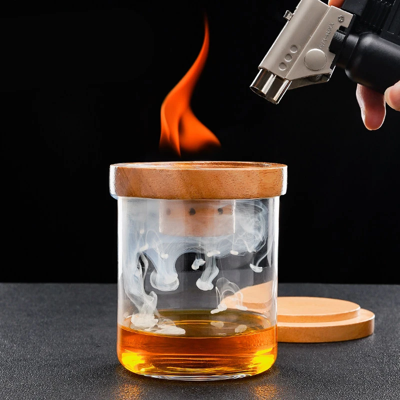 

Wooden Bar Cocktail Smoker Kit Whiskey Tequila Wooden Smoked Wood Hood Smoker for Drinks Wine Mixing Cover Bar Tool with 4 Box