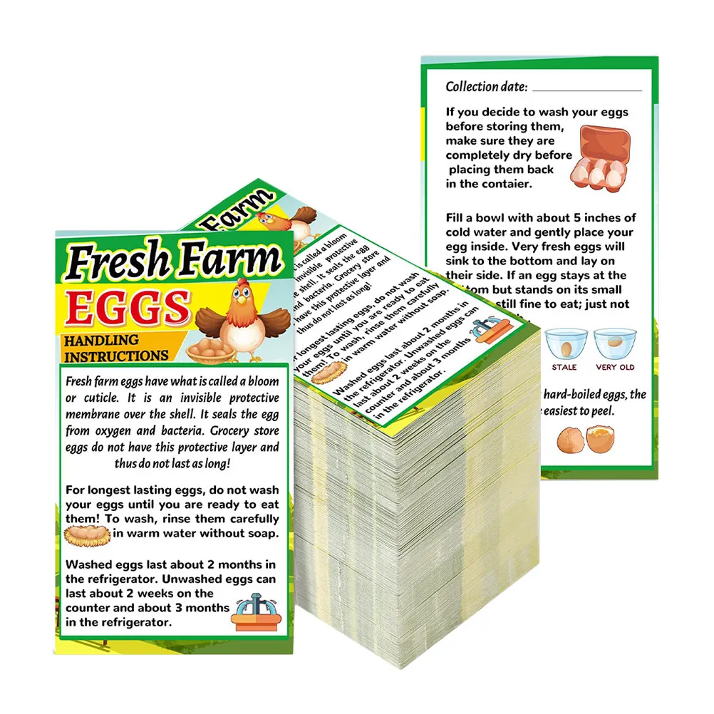 250Pcs Farm Fresh Egg Instruction Cards Safe Handling Storage Labels Freshness Cards for Eggs Farm Fresh Egg Card
