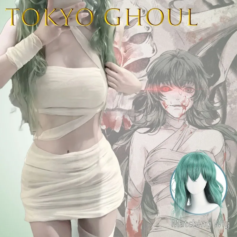 KingTokyo أنيمي شعر مستعار تأثيري الأخضر التدرج طويل الباروكات الغول يوشيمورا Eto عين واحدة للنساء الرجال زي حفلة إكسسوارات الشعر