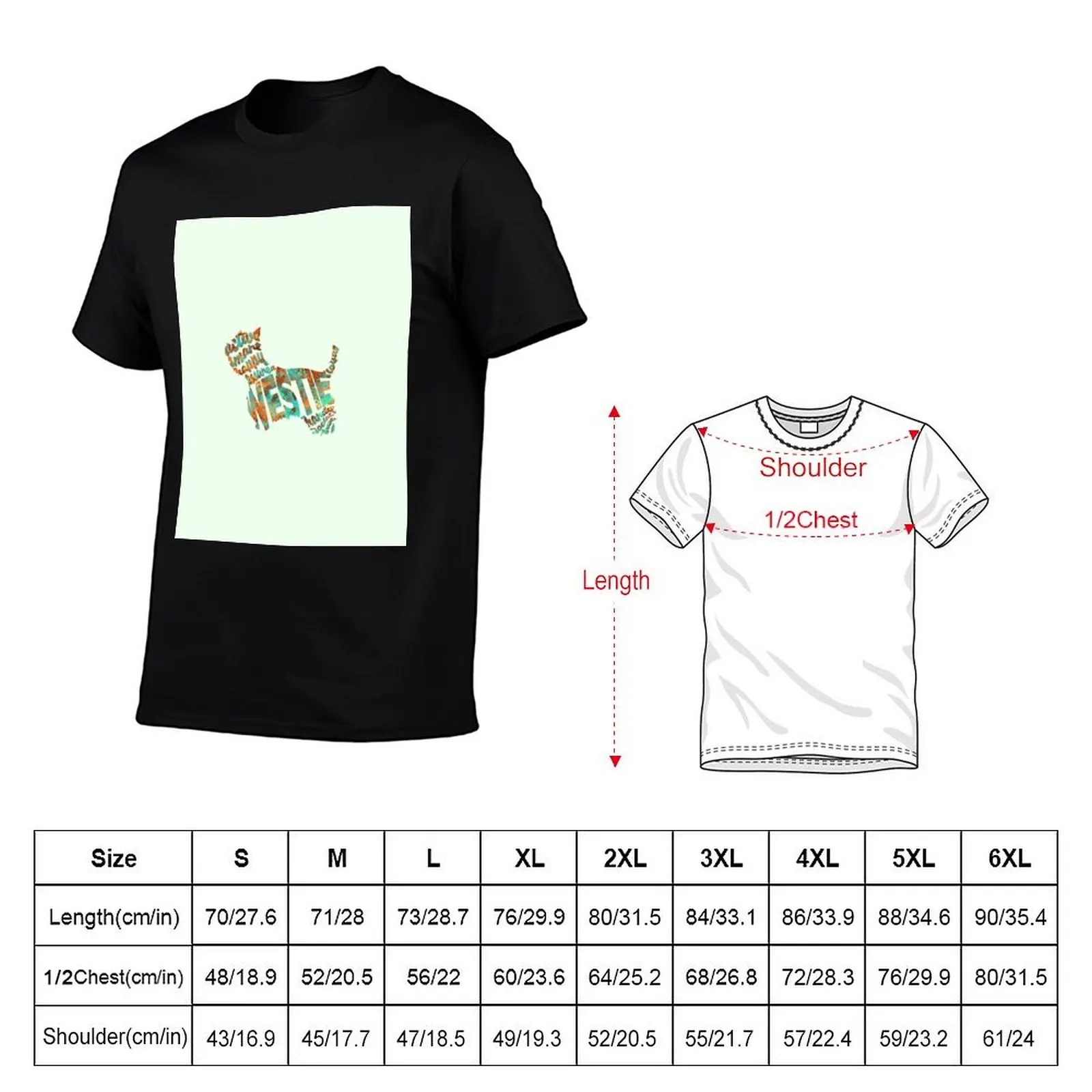The West Highland White Terrier Typographic Watercolor Painting T-Shirt Large Size Basic Casual T-Shirt