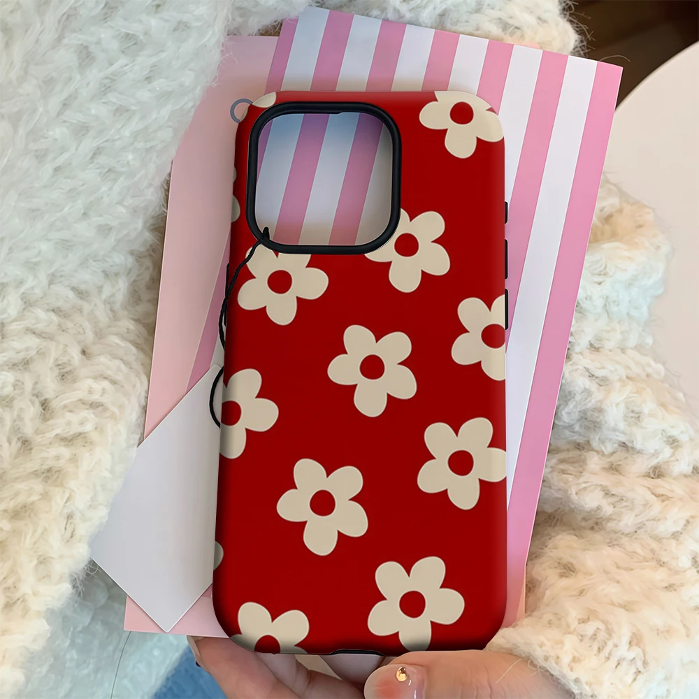 Crimson Crème Bloemblaadje Patroon IPhone 17 Must-Haves Telefoonhoesje voor IPhone 17 16 15 14 13 12 Pro Max Plus Dubbellaags Achterkant