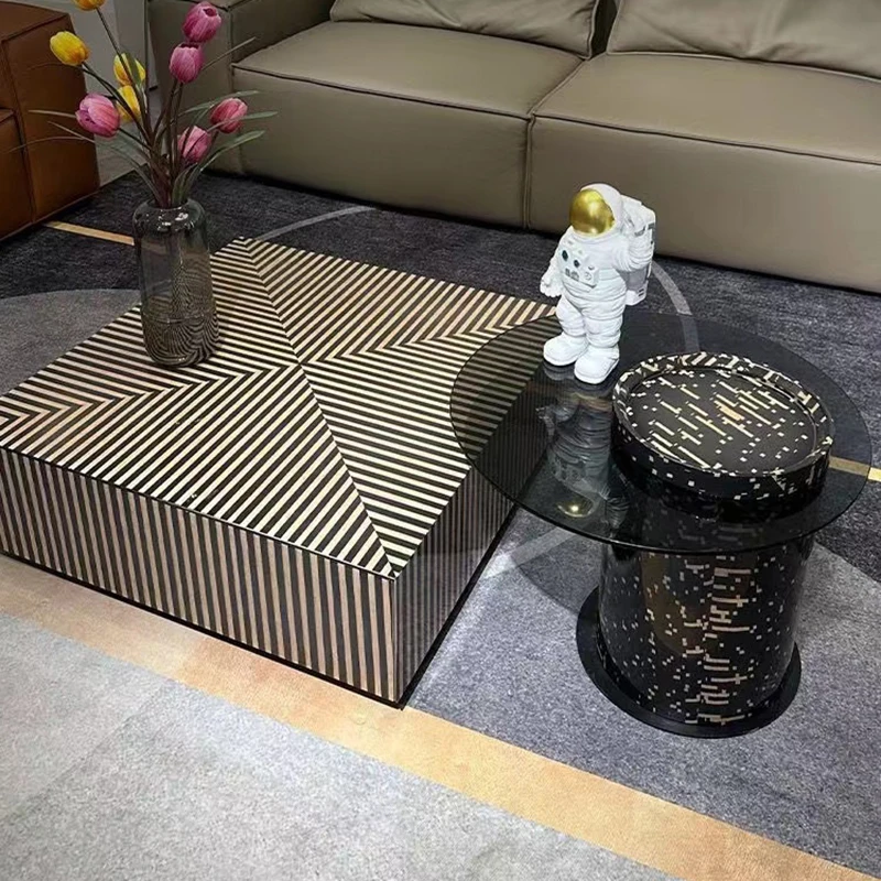 

Square Circular Dressing Coffee Table Side Combination Round Coffee Tables for Living Room Zebra Stripes Mesa Home Furniture AA