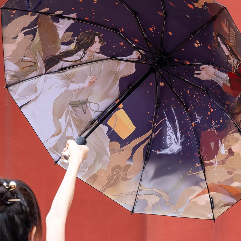 Heaven Official\'s Blessing Hua Cheng Xie Lian Anime Automatic Umbrella Rain Anti UV Parasol TGCF Tian Guan Ci Fu Gift