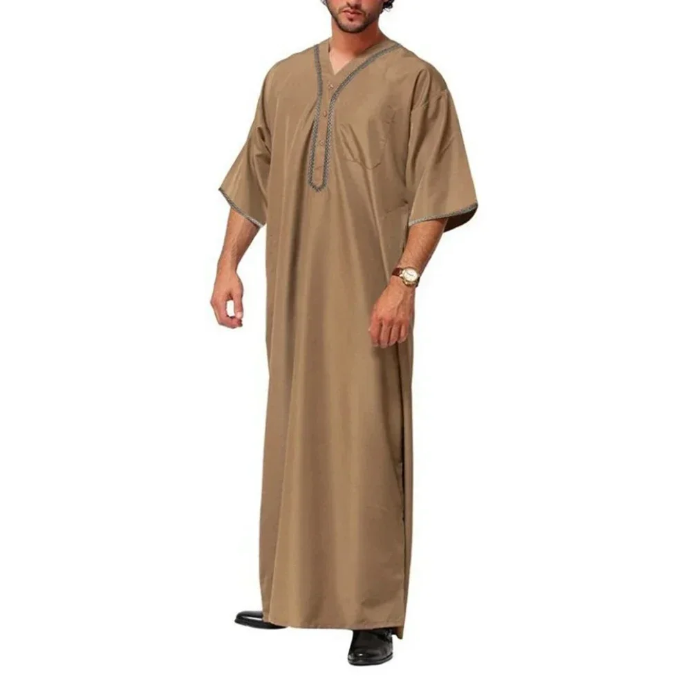 2023 Fashion Robe Male Homewear Men Mens Nightgown Polyester Robe Saudi Abaya Short Arab Sleepwear Clothing Sleeve