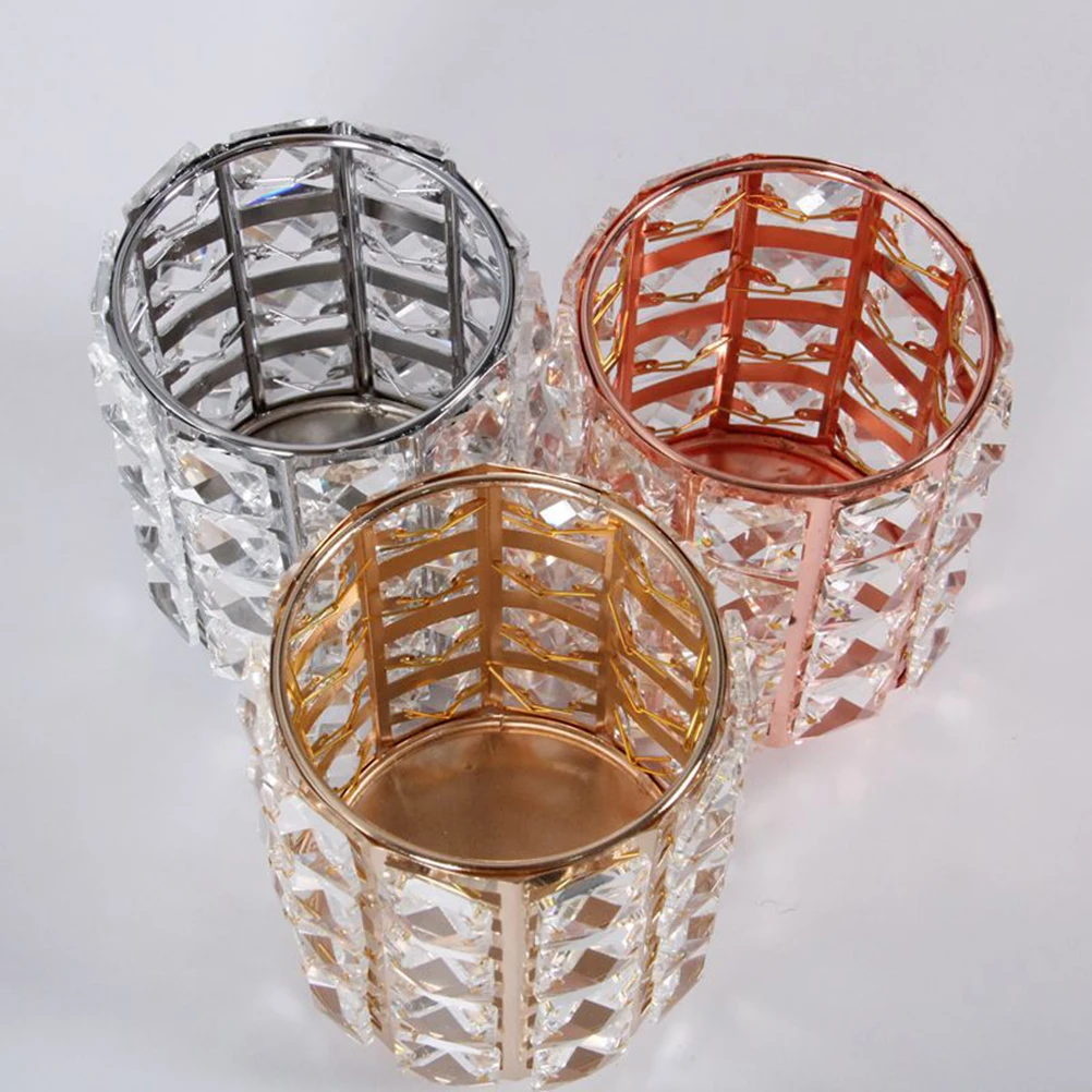

1Pcs Golden Makeup Brush Pot Premium Crystal Organizer for Desk Tidy Storage Pen Holder Container for Home Office Bathroom