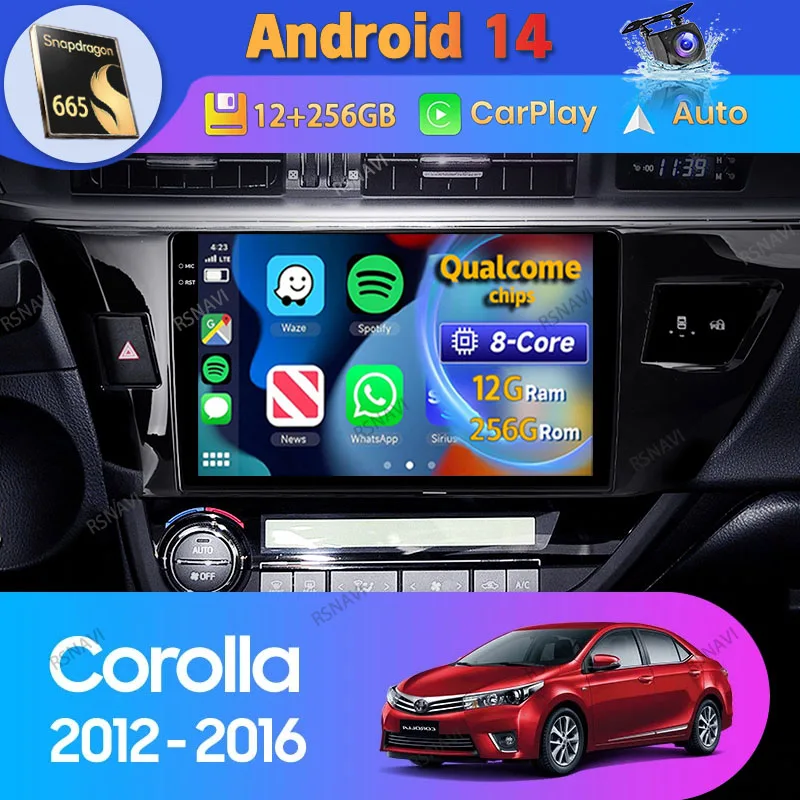 

Автомагнитола Carplay для Toyota Corolla, стерео-система на Android 14, с GPS, DVD, видеоплеером, для Toyota Corolla 11, 2012, 2013-2016, типоразмер 2 Din