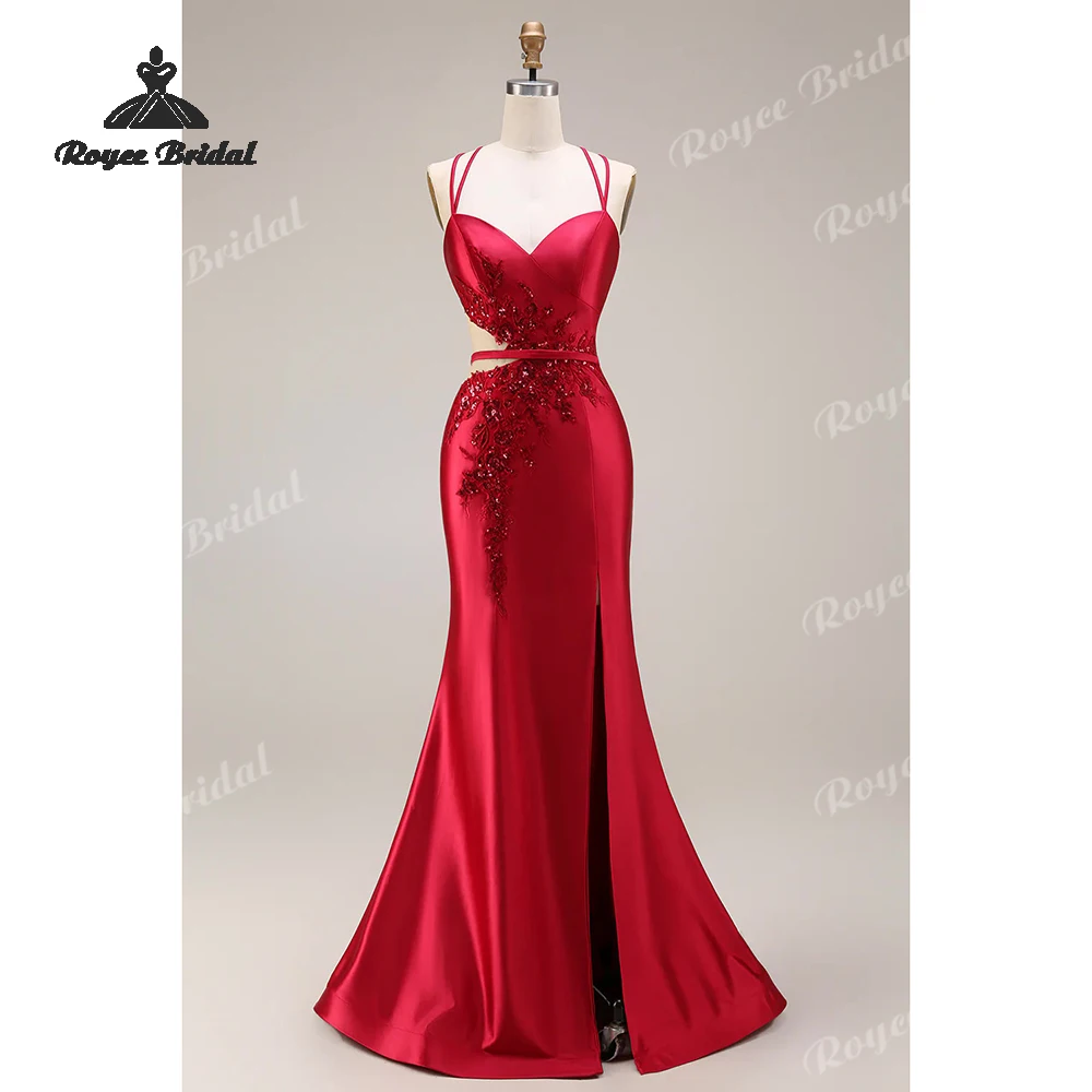 Vestido de fiesta de sirena con apliques 2026, de satén con aberturas, elegante, personalizado, para graduación